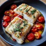 Grilled Cod with Roasted Tomatoes & Creamy Dill Sauce