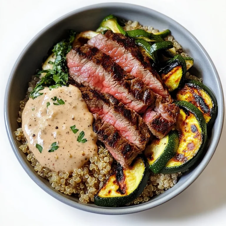 Grilled Steak Bowl with Creamy Sauce & Grilled Zucchini
