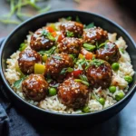 Honey Garlic Meatball Rice Bake