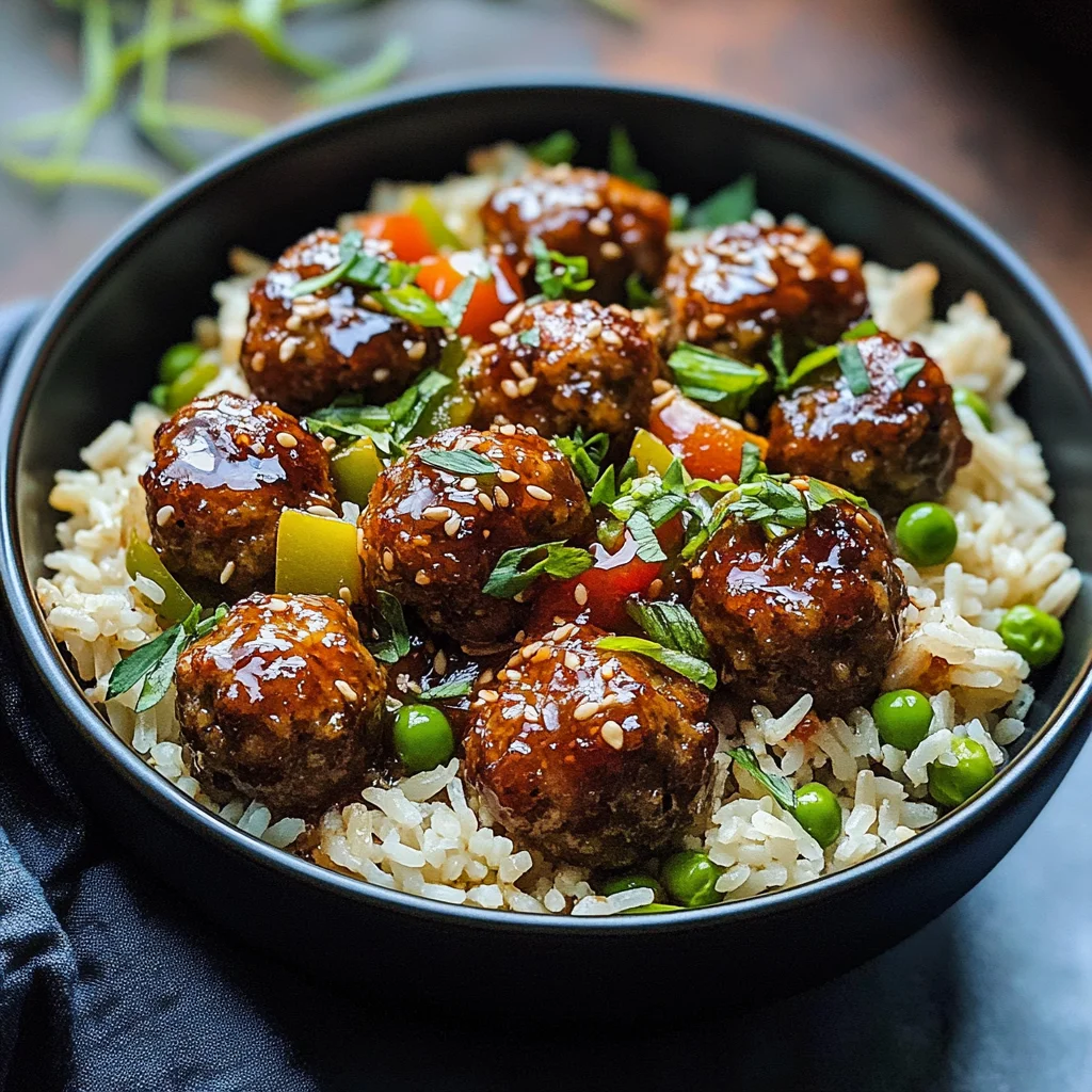 Honey Garlic Meatball Rice Bake