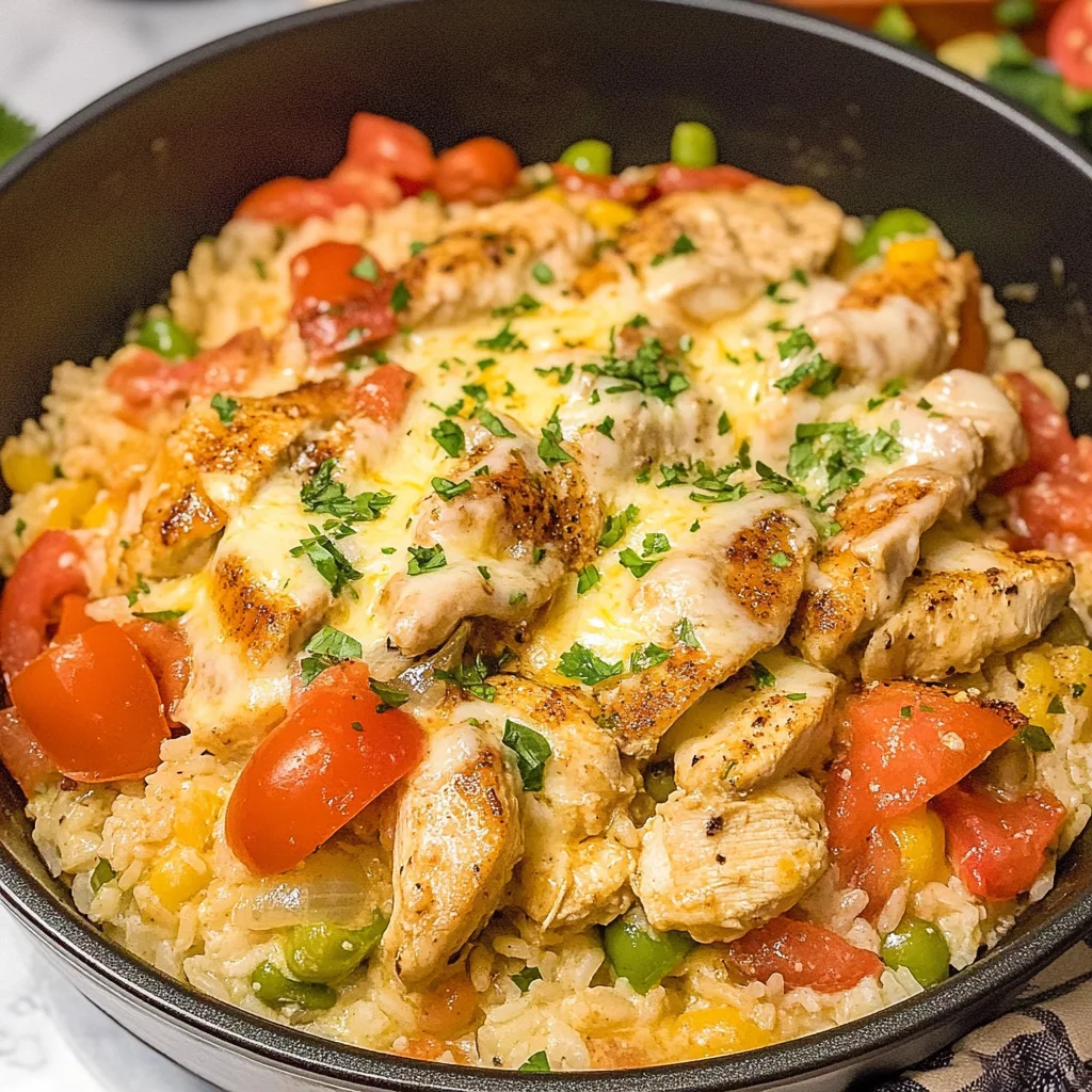 One Pot Queso Chicken and Rice : Easy Comfort Food