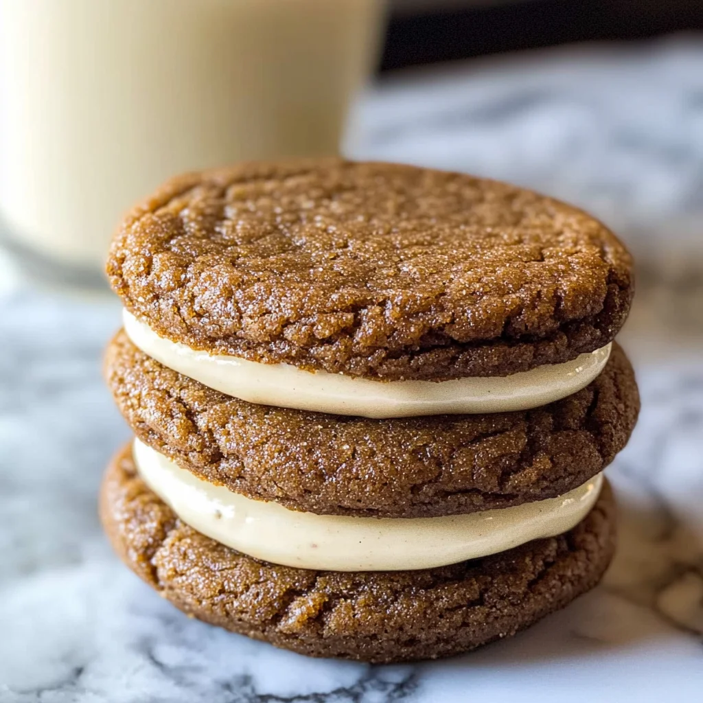 Ginger Molasses Sandwich Cookies with Eggnog Frostings