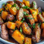 Sausage and Sweet Potatoes with Honey Garlic Sauce
