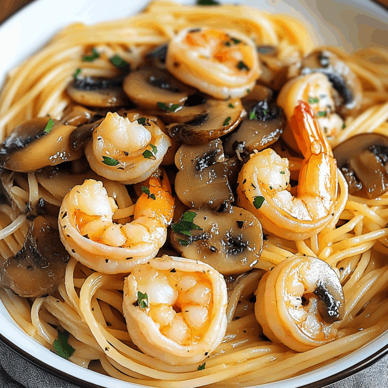 Mushroom Garlic Shrimp Pasta