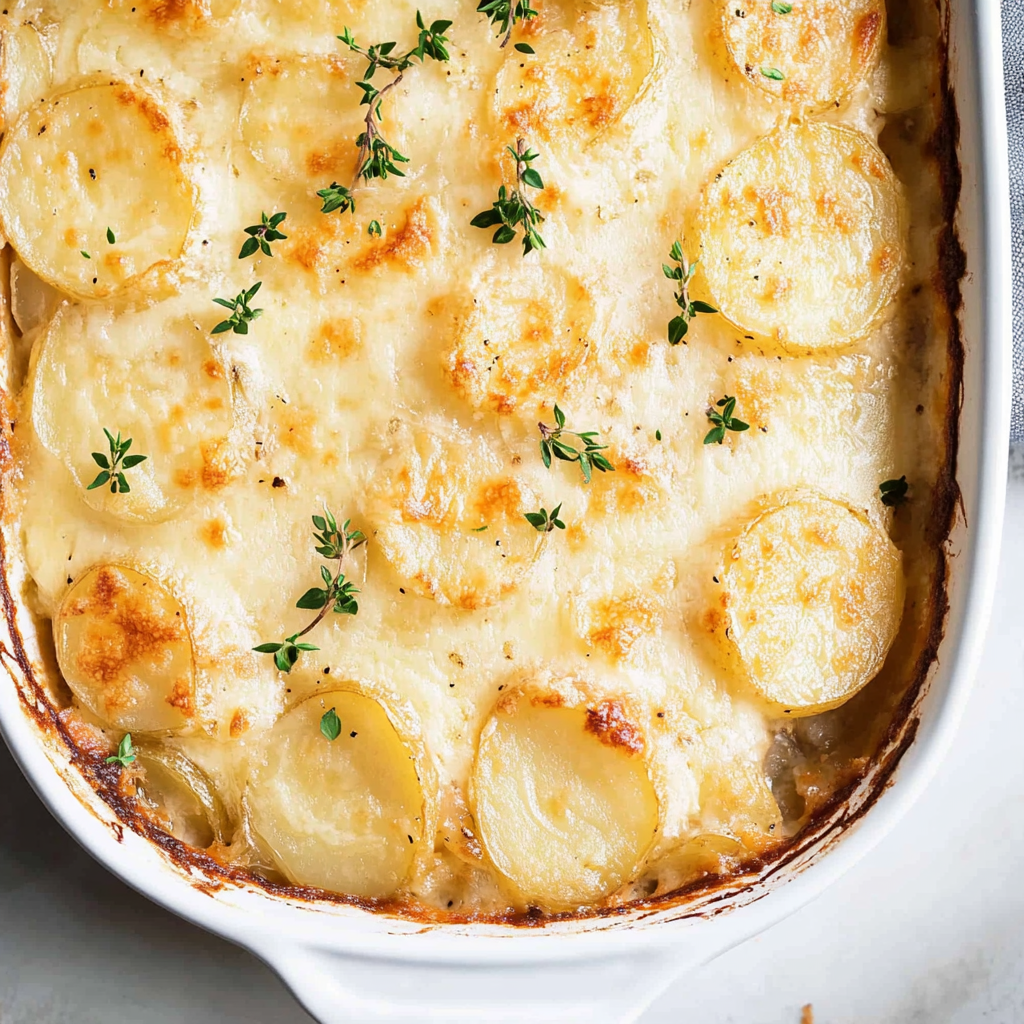 Scalloped Potatoes with Caramelized Onions and Gruyere