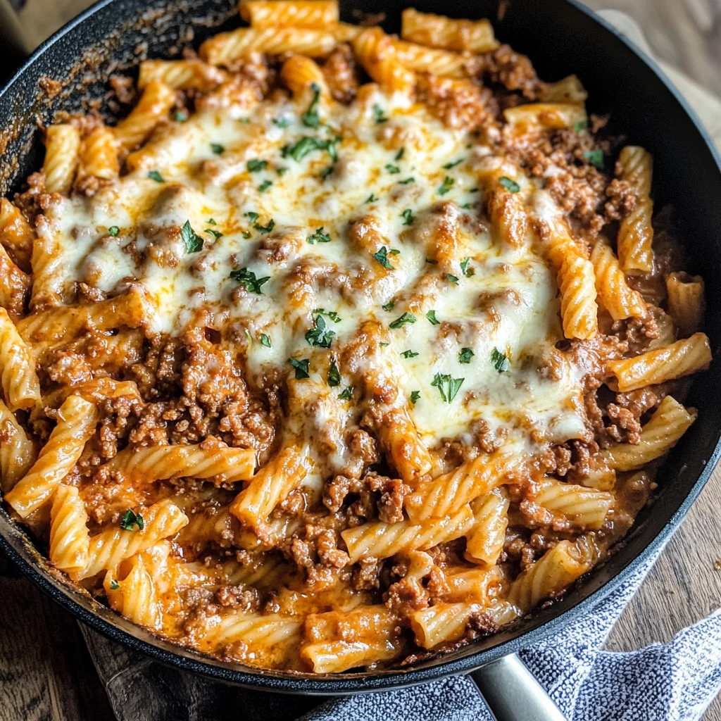 Cheesy Ground Beef Pasta Skillet