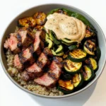 Grilled Steak Bowl with Creamy Sauce & Grilled Zucchini