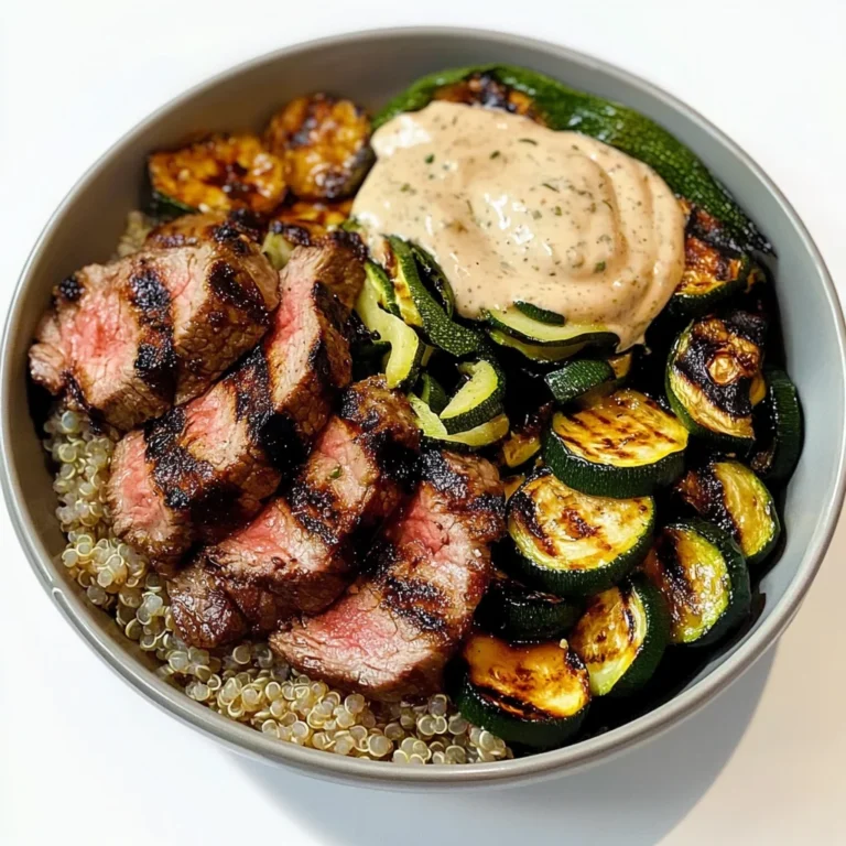 Grilled Steak Bowl with Creamy Sauce & Grilled Zucchini