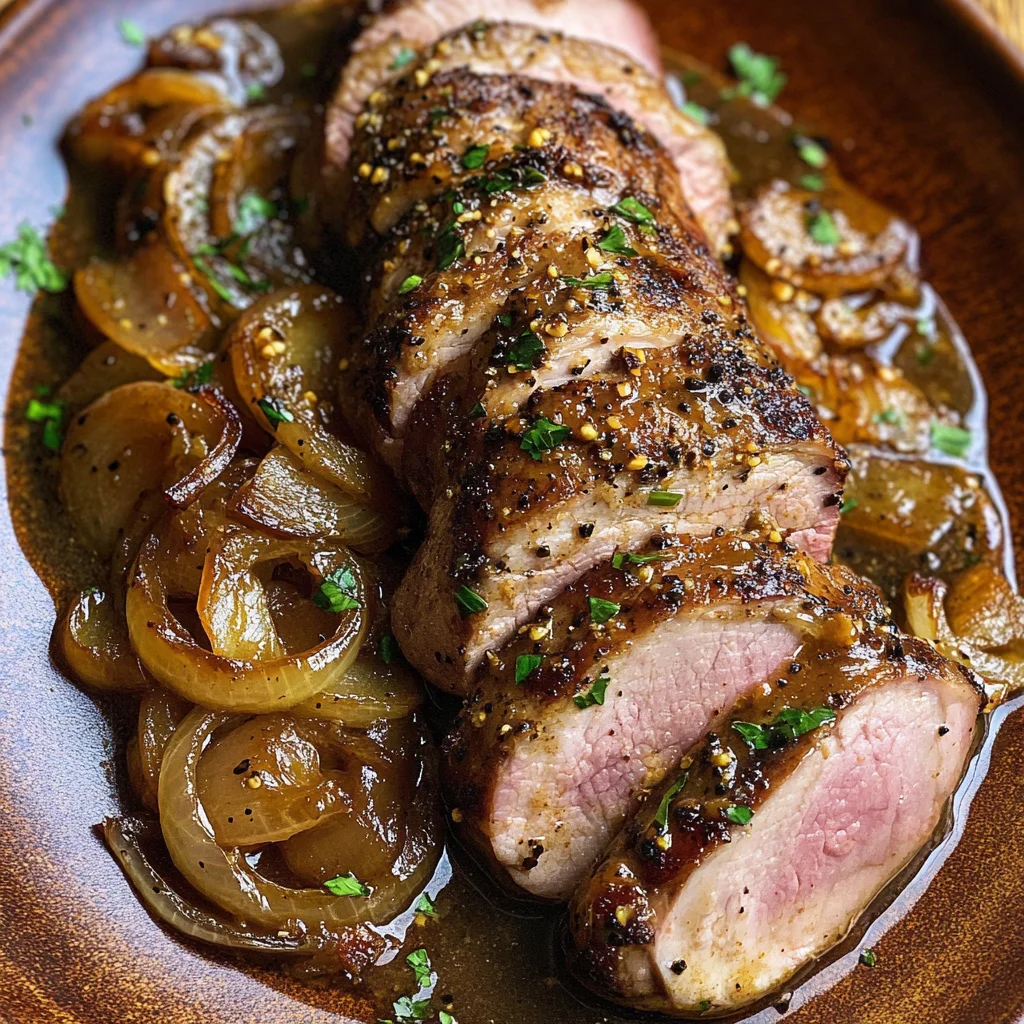 Maple Mustard Pork Tenderloin with Caramelized Onions