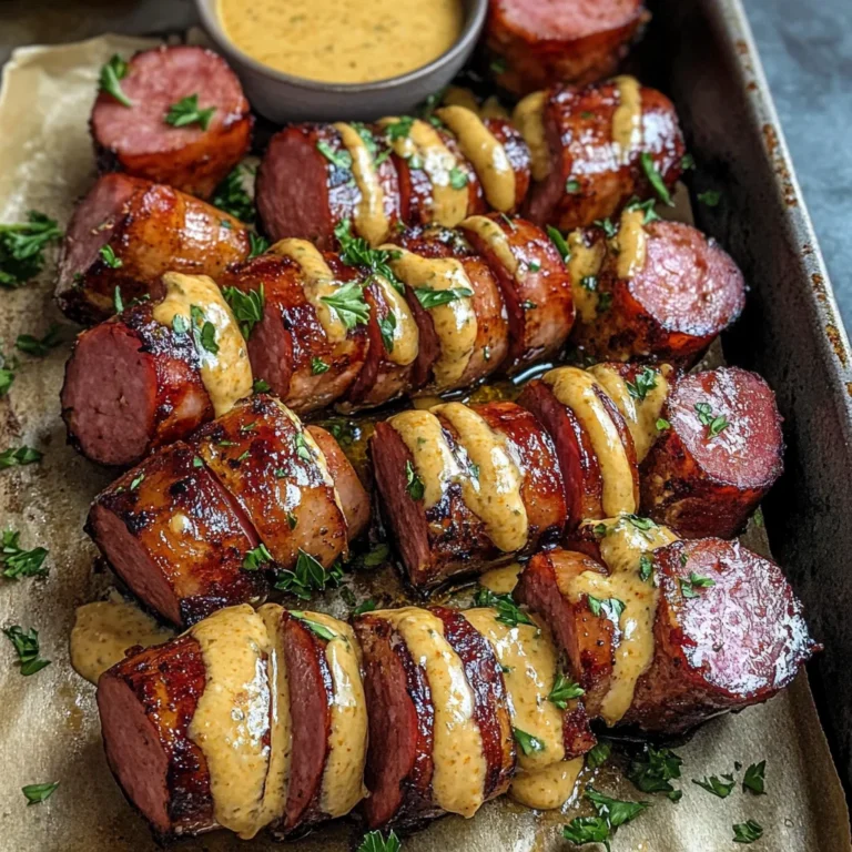 Mustard Hasselback Kielbasa Bites