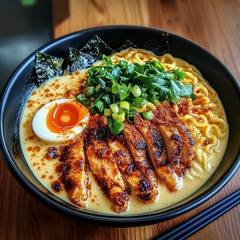 Fiery Chicken Ramen with Creamy Garlic Sauce