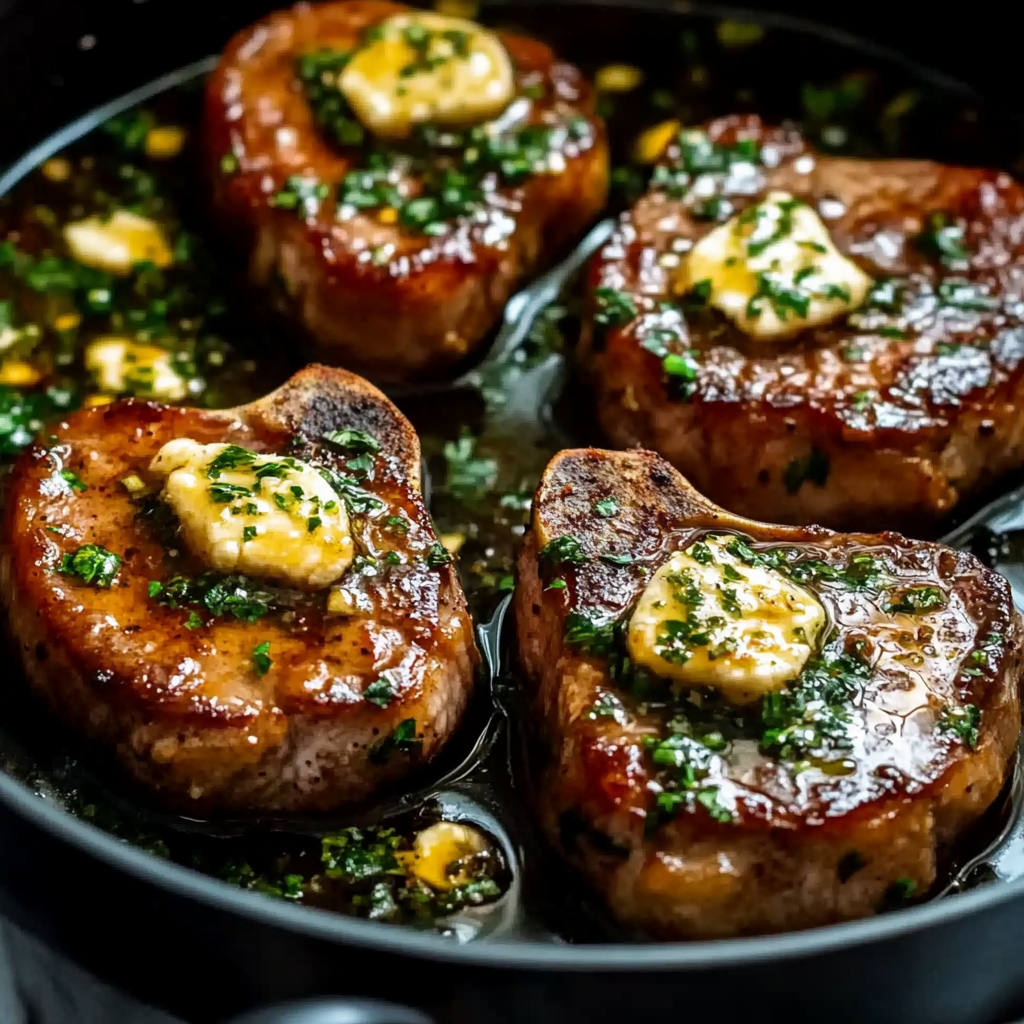 Garlic Butter Pan Seared beef Chops