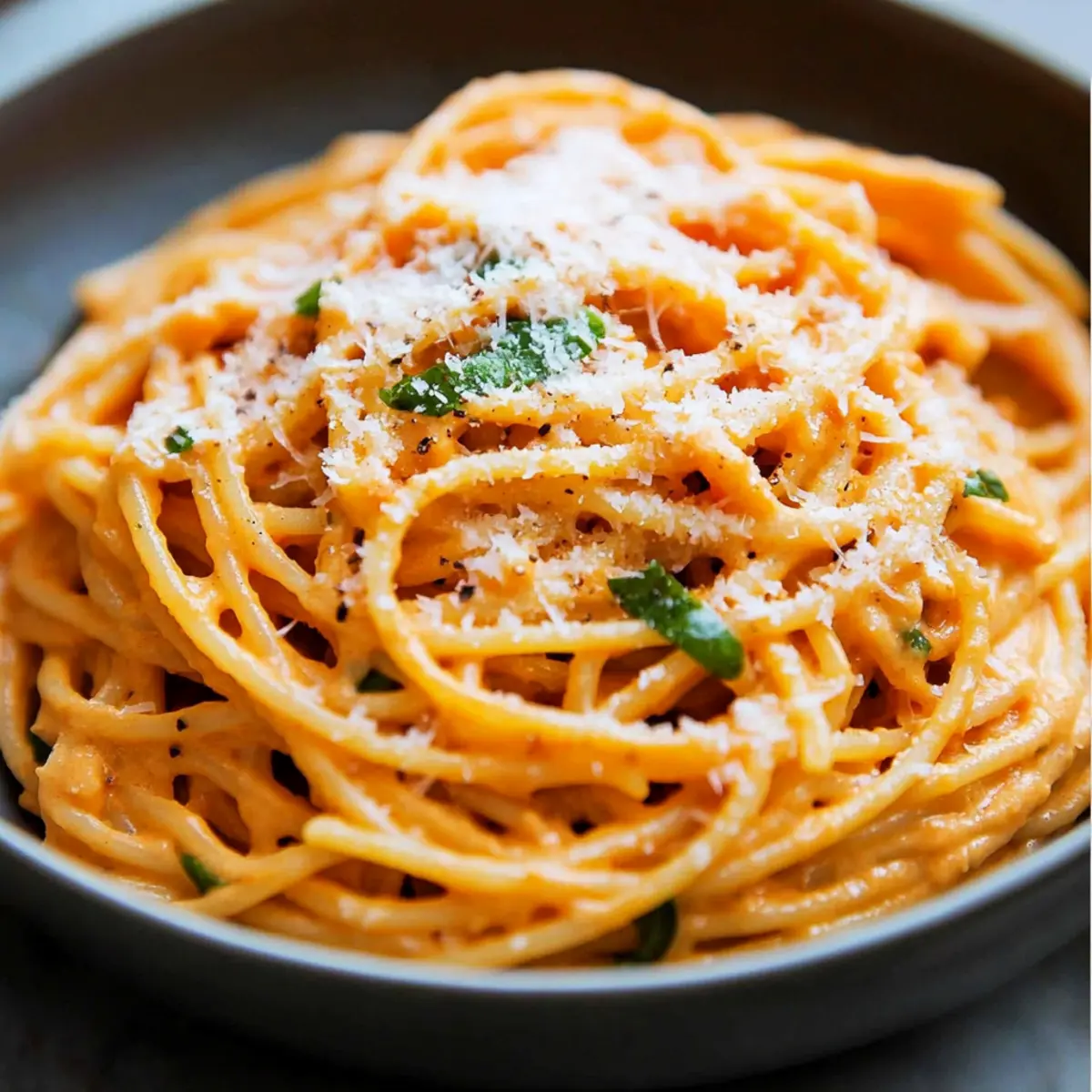 Spaghetti with Creamy Roasted Bell Pepper Sauce