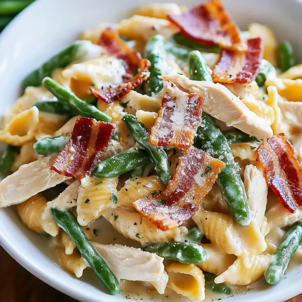 Creamy Chicken Pasta with Green Beans and Bacon