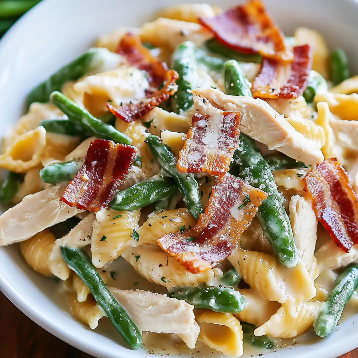 Creamy Chicken Pasta with Green Beans and Bacon