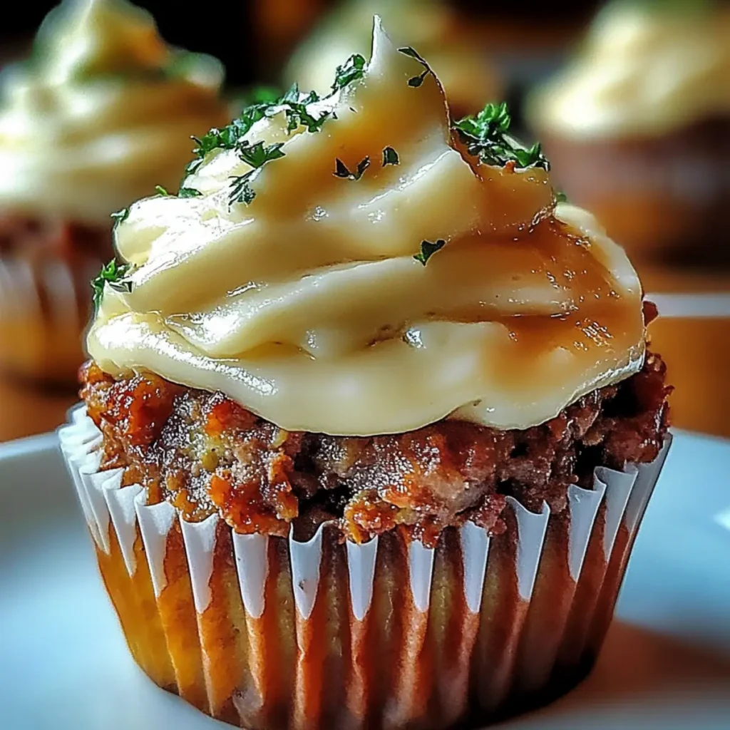 Meatloaf Cupcakes with Frosting