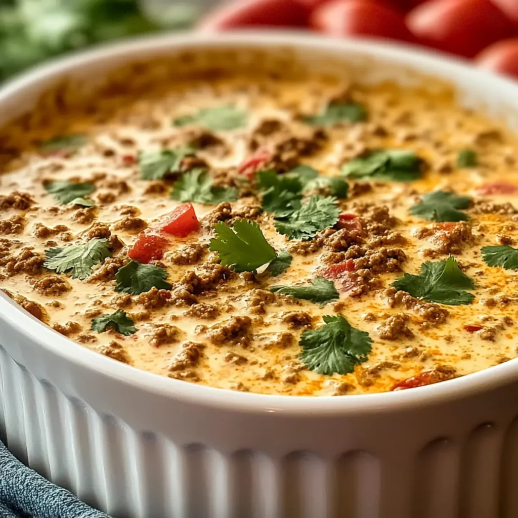 Crockpot Rotel Dip with Ground Beef