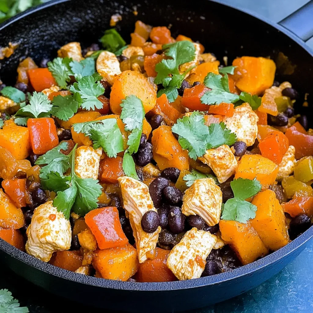 Mexican Chicken, Sweet Potato and Black Bean Skillet