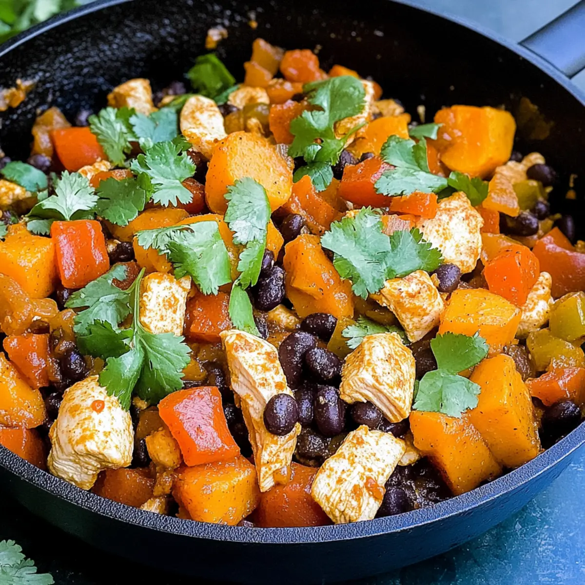 Mexican Chicken, Sweet Potato and Black Bean Skillet