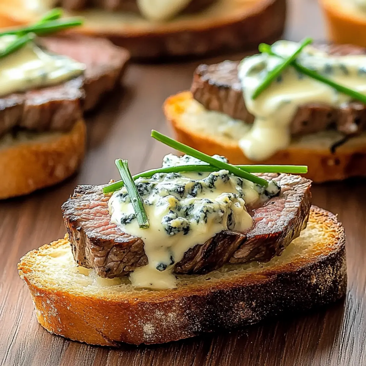 Steak Crostini with Blue Cheese Sauce