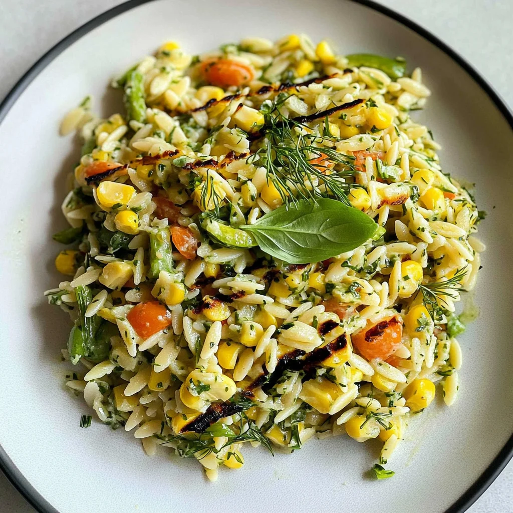Grilled Corn Orzo Salad with Scallion Dill Dressing: Vibr…