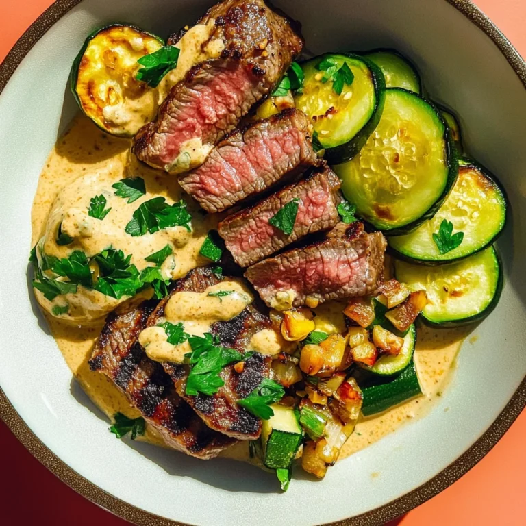 Grilled Steak Bowl with Creamy Sauce & Grilled Zucchini: …