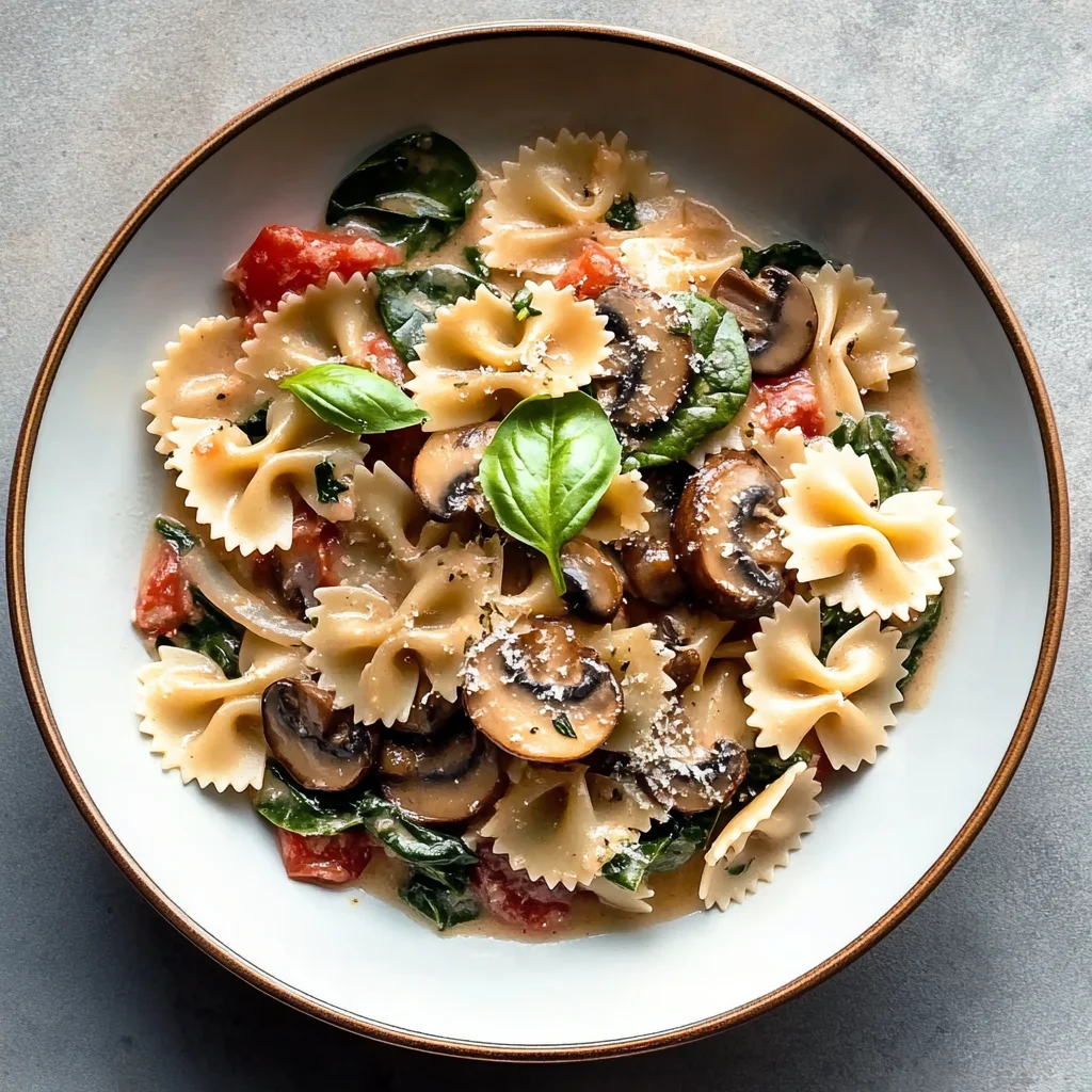 Farfalle Pasta with Spinach, Mushrooms, and Caramelized O…